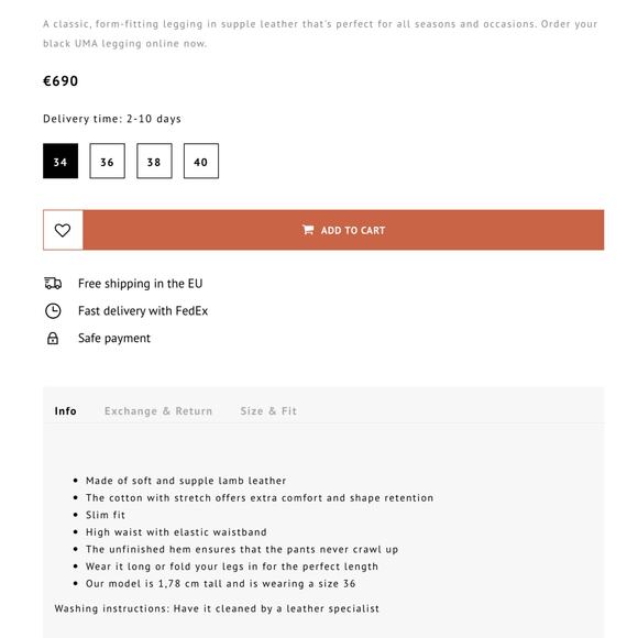 Zinga Black 100% Lamb Leather Stretch Uma Leggings 34 XS-S $695 - Picture 4 of 10